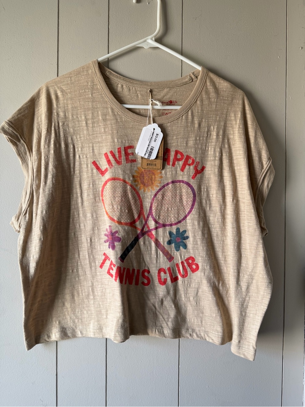 Live Happy Tennis Club Kids' Beige Graphic Tee